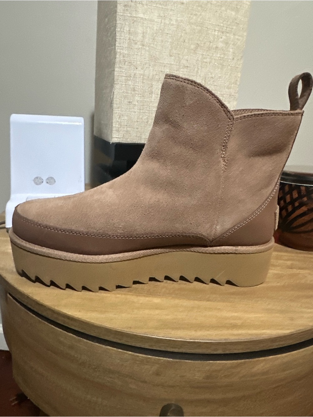 UGG Taupe Suede Platform Ankle Boot